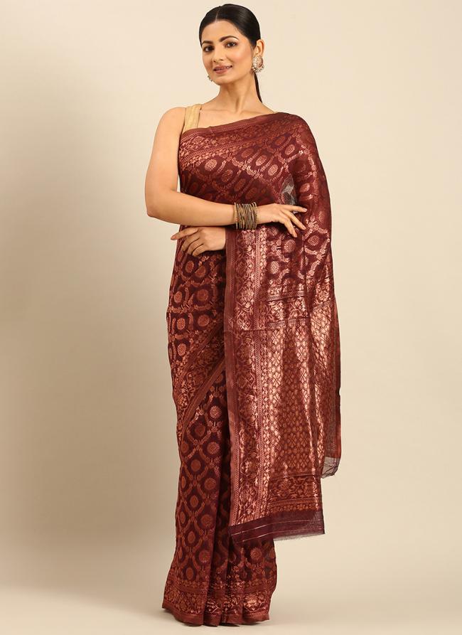 Cotton Maroon Traditional Wear Weaving Saree